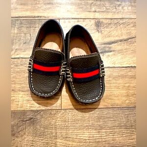 Elephantito Dark Brown Club Loafer with Red & Navy Stripe